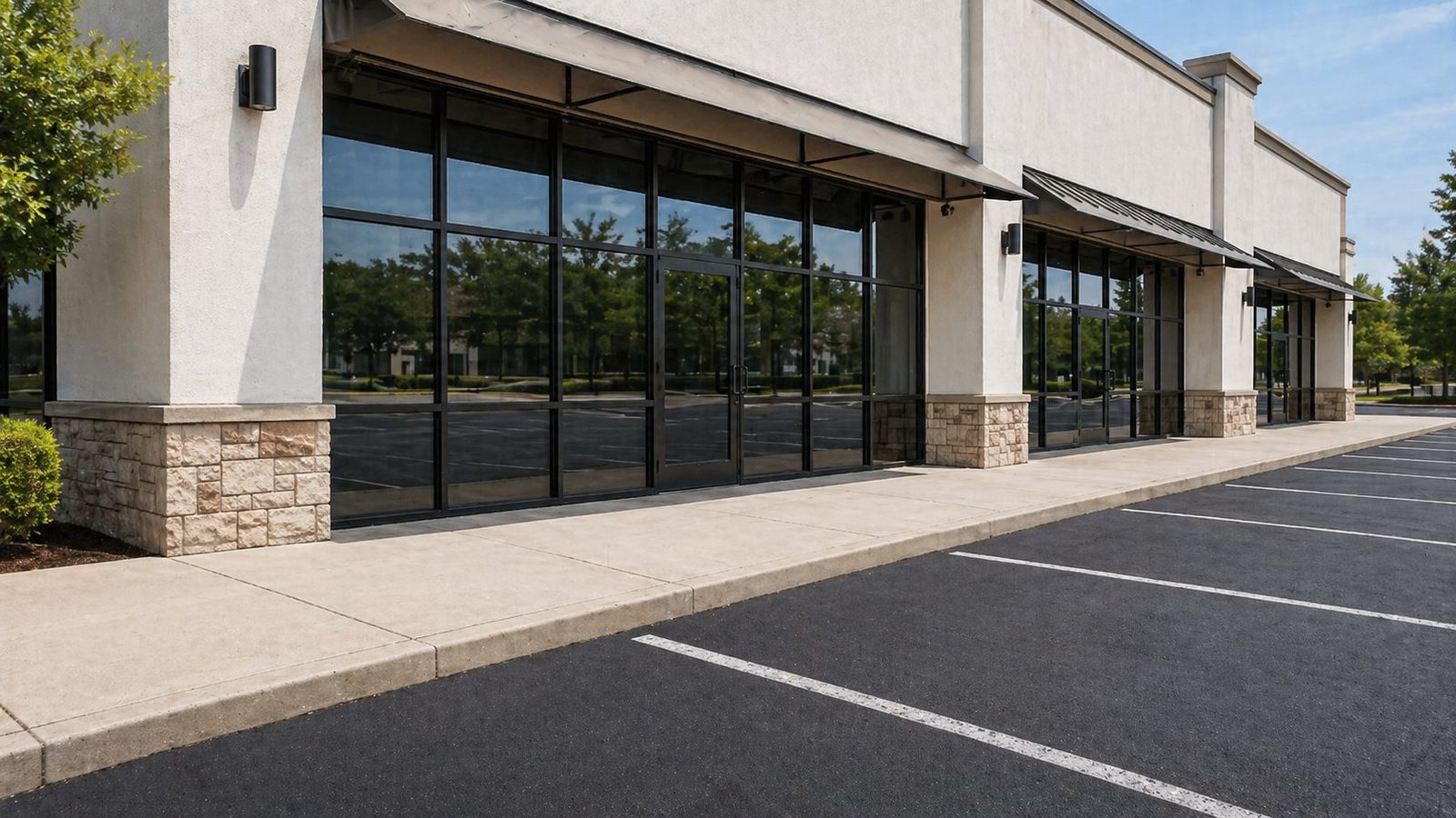 Commercial powerwashing result in Geauga County Ohio — Xtreme Clean Powerwashing storefront and parking lot