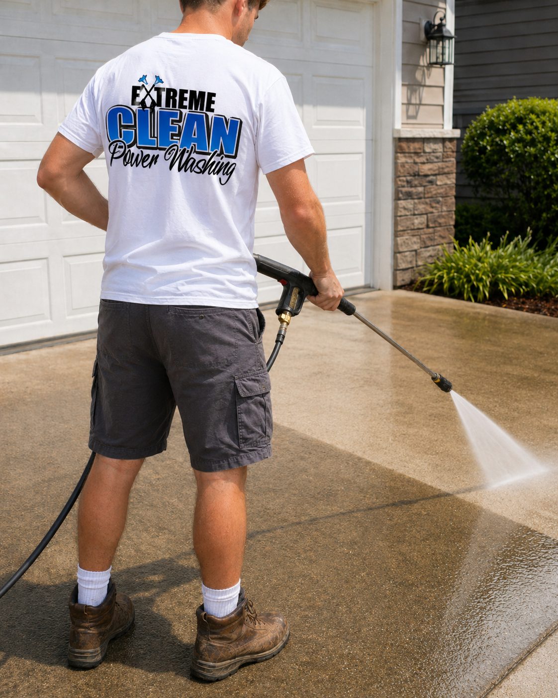 Concrete driveway cleaning result in Geauga County Ohio — Xtreme Clean Powerwashing before and after