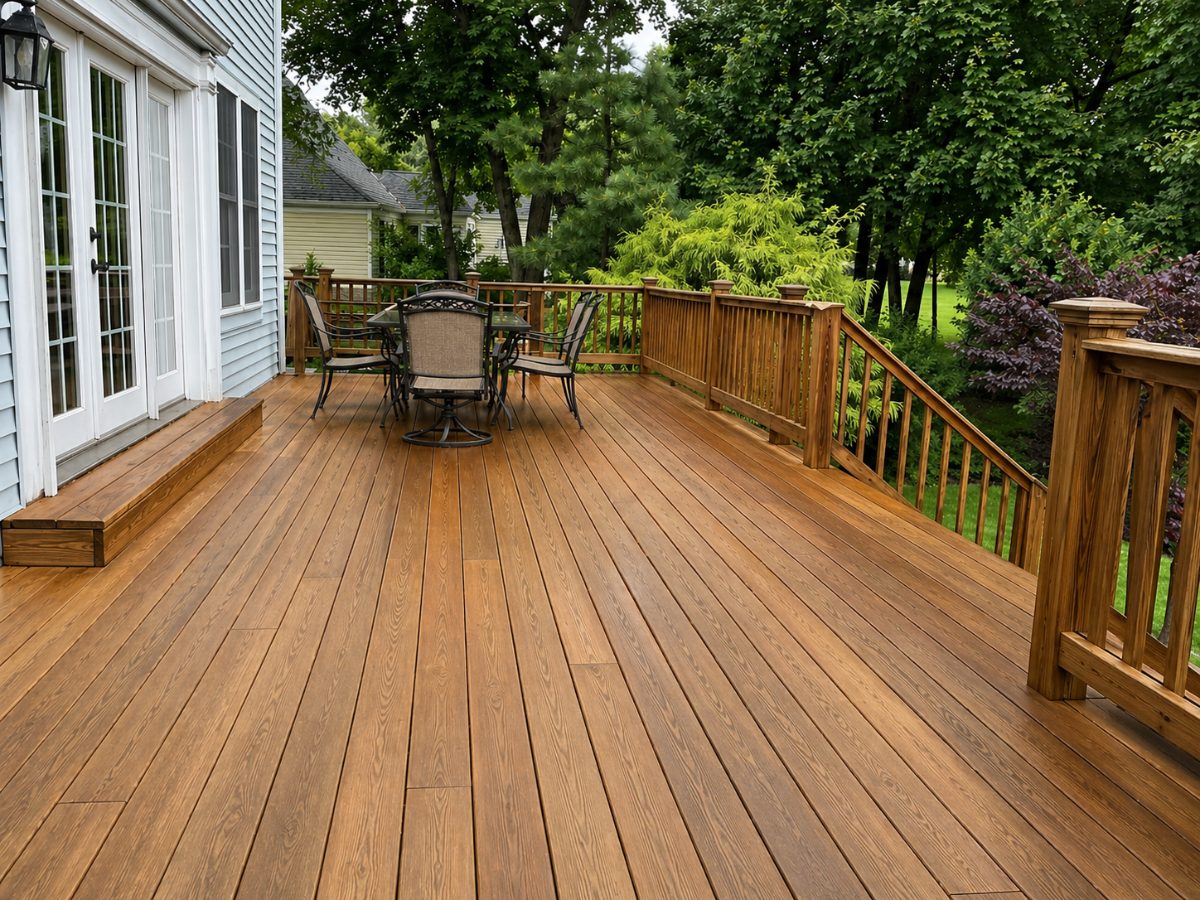 Deck after cleaning — restored wood surface