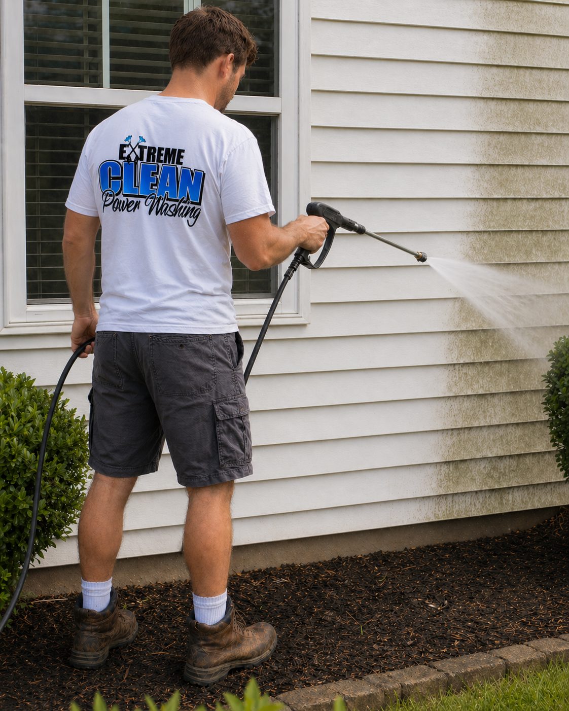 House siding before and after soft wash cleaning in Geauga County Ohio — Xtreme Clean Powerwashing